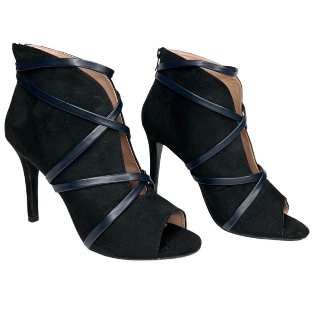Journee Collection Samara Black Open Toe Bootie Heel Suede Size 11